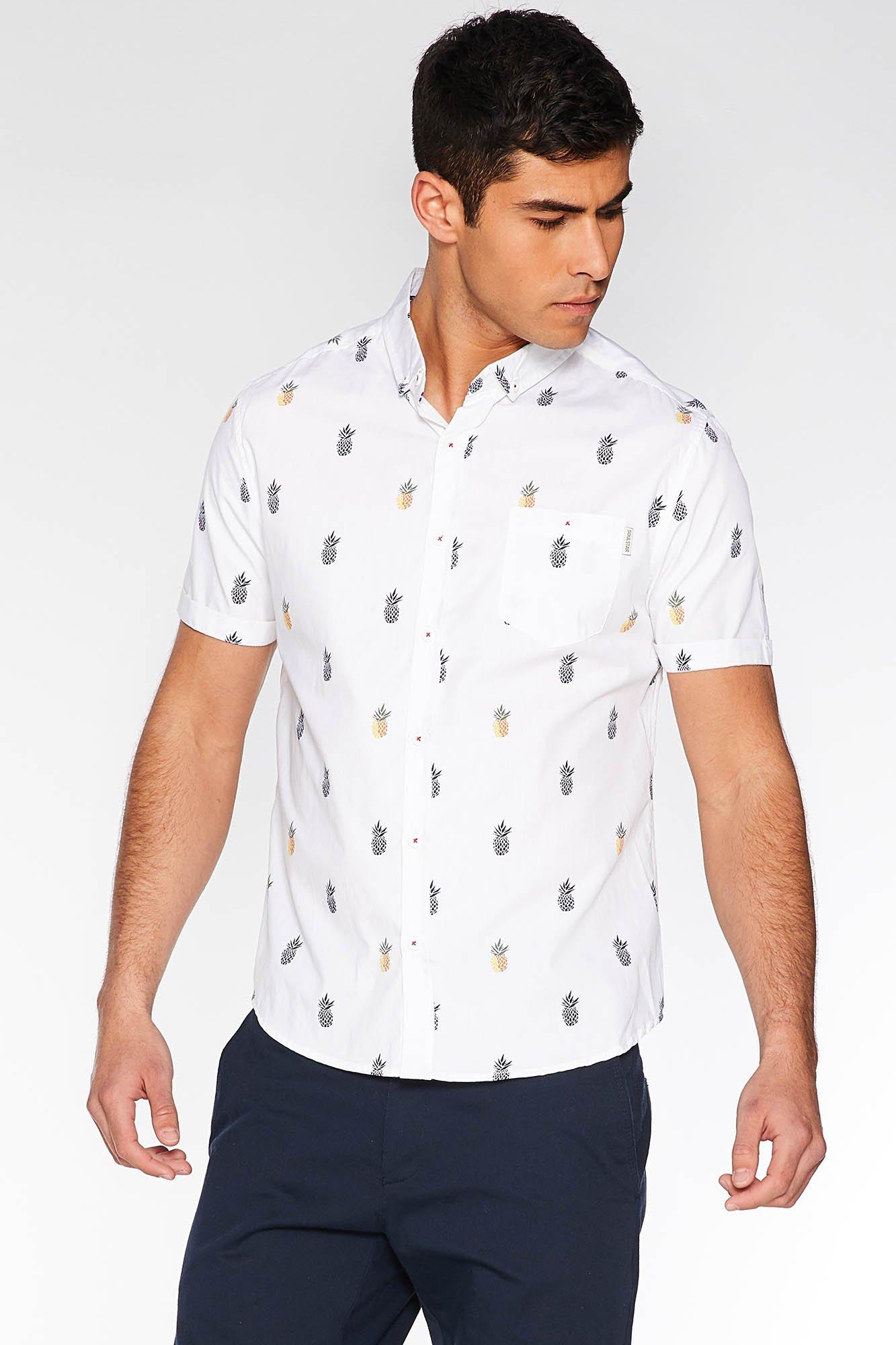 White Slim Fit Pineapple Print Shirt ...